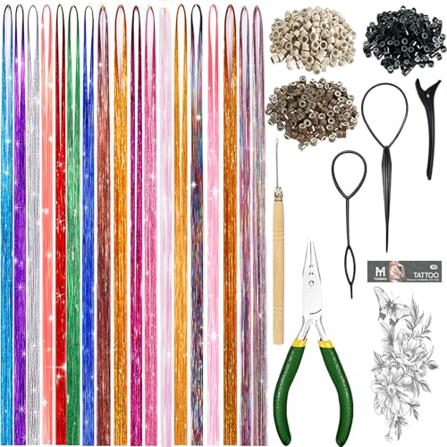 YUUYEE Hair Tinsel Kit - 18 Colors, 6300 Strands, Heat Resistant