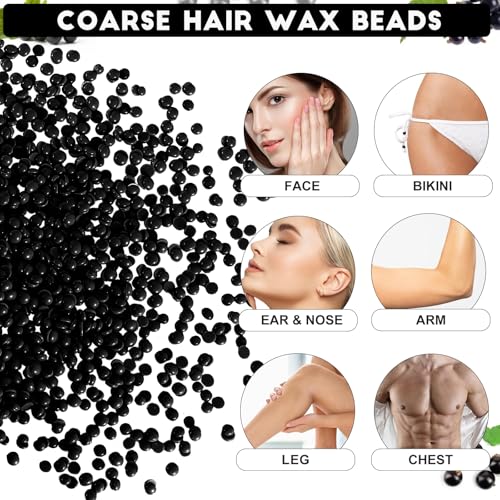 1lb Scented Hard Wax Beads, Sensitive Skin Brazilian Waxing Bead, Stripless Wax Bead for Coarse Hair Removal for Bikini Line, Body, Face, Arms, Legs, Back, Chest, 10 Wooden Sticks