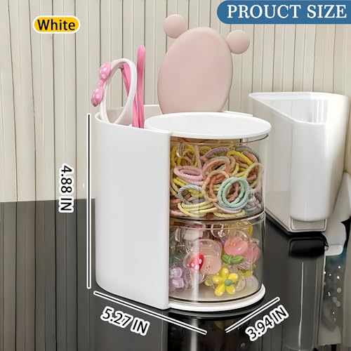 Azurphoric White 2-Layer Hair Accessories Organizer with Rotating Brush Holder