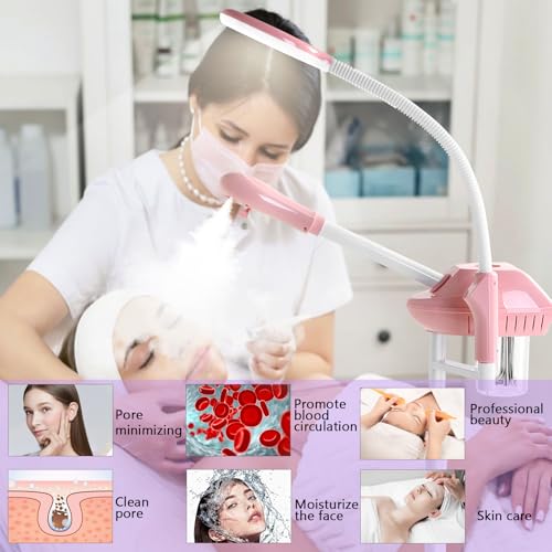 Professional Facial Steamer with 5X Magnifying Lamp & Wheels