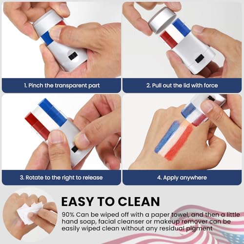4Pcs Patriotic Face Paint Sticks - Red White Blue 4th of July