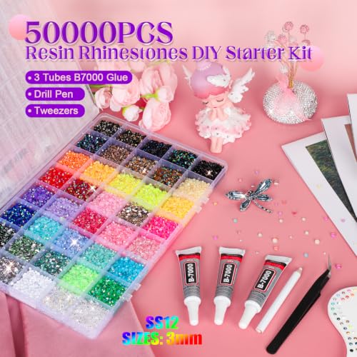Complete Bedazzling Kit with 50000 Rhinestones & Glue Set