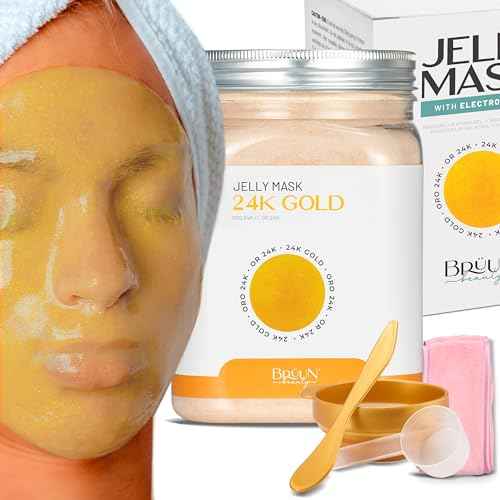 BRÜUN Peel-Off 24K Gold Jelly Mask for Face Care – A 23 fl oz Rubber Mask Jar for 30 to 35 Treatments – A Skin Care Moisturizing Gel Mask of Spa Set for Men, Women and Adults