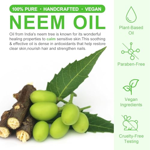 Organic Neem Oil for Skin Hair - Leaves Skin Youthful & Radiant, Promotes Healthier Thicker Hair - Neem Oil for Plants - 100% Natural, Cold Pressed, Hexane Free - 2PCS, 120ml
