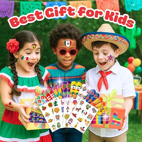 Cinco de Mayo Party Favor Set - 48 Tattoos & 24 Slap Bracelets
