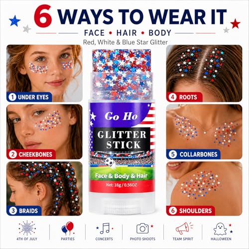 Red White Blue Glitter Stick Face & Hair Makeup