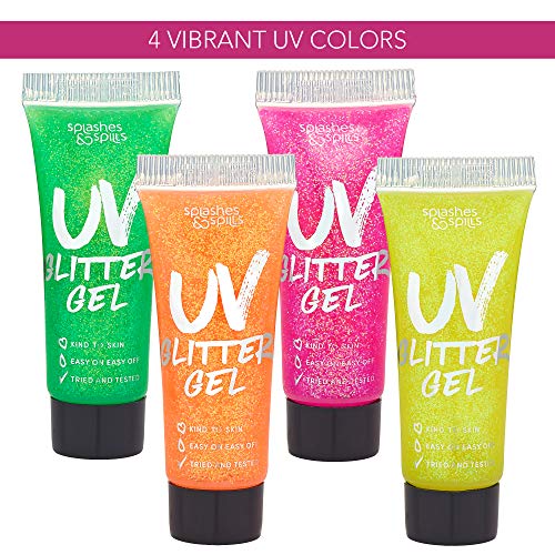 UV Glitter Body Paint Gel - 4 Colors Glow Set