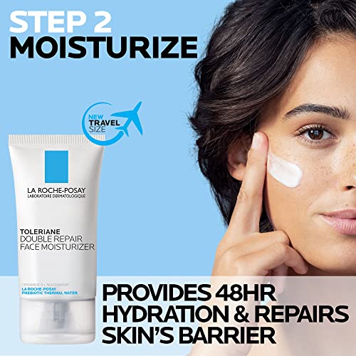 La Roche-Posay Toleraine Skin Care Set | Double Repair Face Moisturizer 40ml & Hydrating Gentle Cleanser 400ml | Oil Free Moisturizer & Face Wash | Formulated with Niacinamide