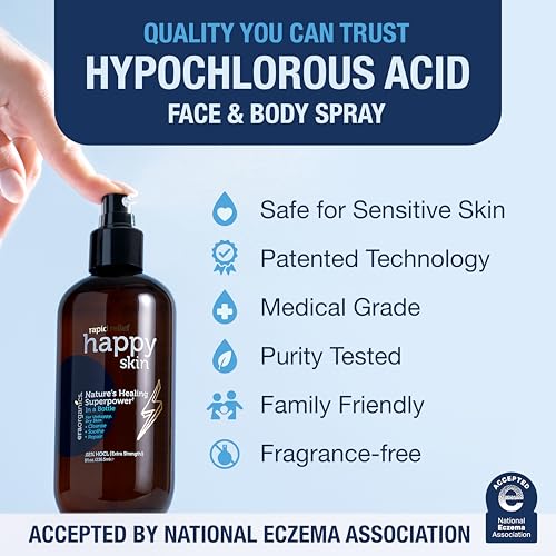 Happy Skin Hypochlorous Acid Spray for Face Travel Size ? Extra Strength Natural Full Body Cleansing Toner for Acne ? Soothe, Hydrate & Repair Dry, Sensitive Skin ? pH Balanced, Non-Toxic 2oz
