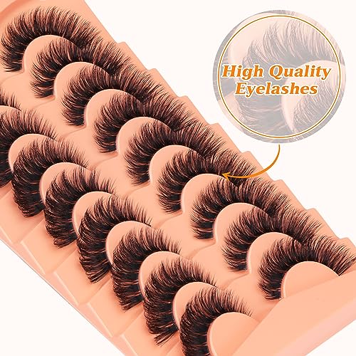 Newcally Russian Strip Lashes - Wispy Mink D-Curly Fake Eyelashes 9 Pairs