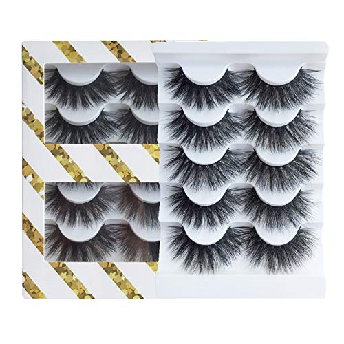 JIMIRE 3D Fluffy False Eyelashes - 5 Pair Pack, Faux Mink
