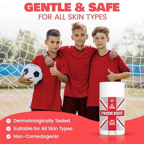 Fresh Kidz Deodorant Stick for Kids and Teens - Baking Soda and Aluminum-free 24 Hour Protection for Sensitive Skin - Boys "Red", 2.65 oz / 75 g