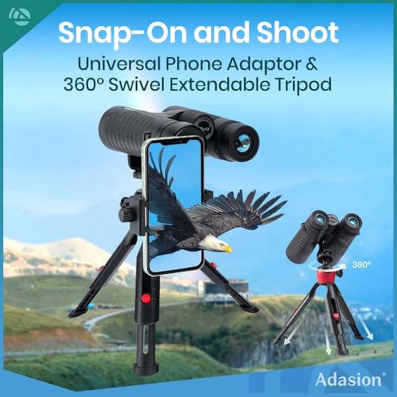 12x42 HD Binoculars for Adults with Phone Adapter Tripod
