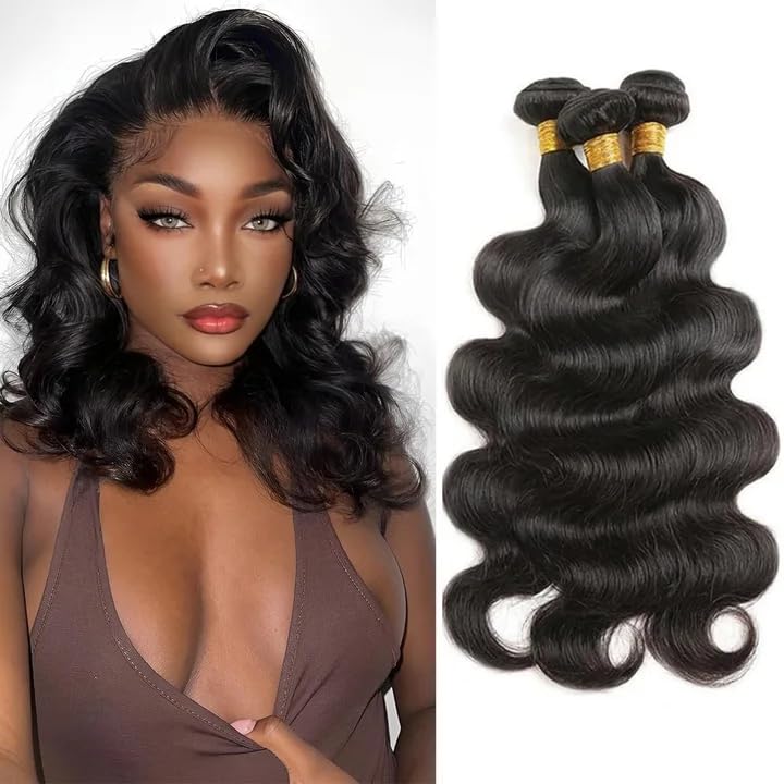Body Wave Human Hair Bundles - 14 16 18 Inch Natural Black
