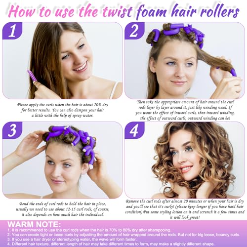 No-Heat Flexible Foam Hair Curlers - 30 Pack Small Flexi Rods (0.47" x 9.45")