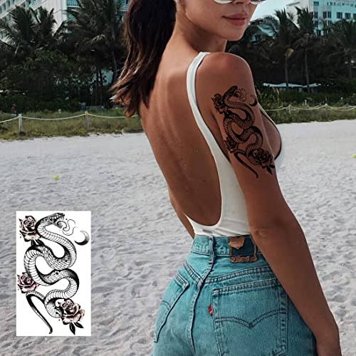 12 Large Snake Temporary Tattoos for Men & Women, Waterproof