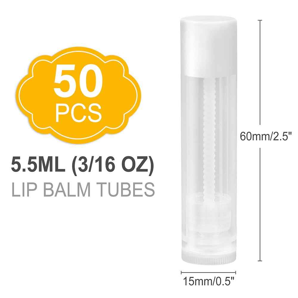 LotFancy Lip Balm Tubes with Filling Tray and Spatula, 50Pcs 5.5ml (3/16 Oz) Clear Lip Balm Containers with White Caps, BPA Free & Leak Free