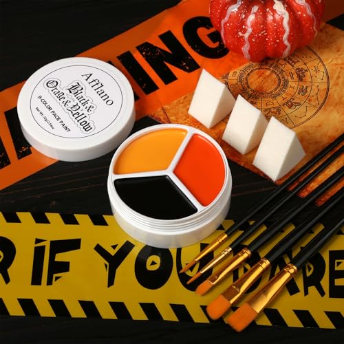 Black Orange Yellow Face Paint Kit - 10pc Halloween Makeup Set