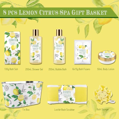 Lemon Citrus Spa Bath Gift Set for Women – 8 Pcs