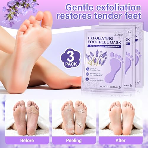 BESNEL 8-Pack Foot Peeling & Moisturizing Mask Set for Dry Cracked Feet