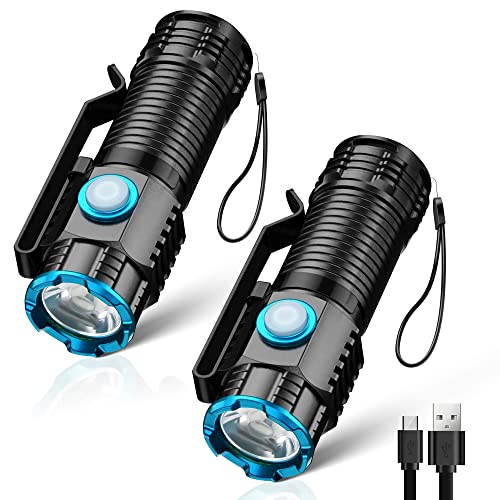 lexall Small Flashlight, 2 Pack 1500Lumens EDC Flashlight Rechargeable Waterproof Mini Flashlight with Clip, 4 Modes, Pocket Flashlight with Lanyard Handheld Flash Light for Camping, Hiking, Emergency