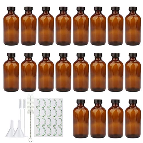8oz Amber Glass Bottles with Lids, 20 Pack