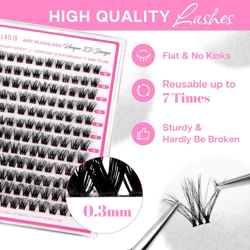 CALAILIS Lash Clusters Wispy 3D Fluffy Cluster Eyelash Extensions 144Pcs Multi-Layered Natural DIY Eyelash Clusters Soft and Reusable Volume Individual Cluster Lashes (10, 10-16MIX)