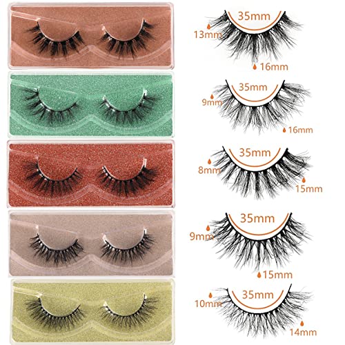 Lashes Bulk 50 Pair Wholesale Short Lash Natural Look Fluffy Mink Eyelashes 5D Faux Mink False Lash Cat Eye Fake Eyelash Soft Wispy Strip Eye Lashes with Individual Portable Lash Pack