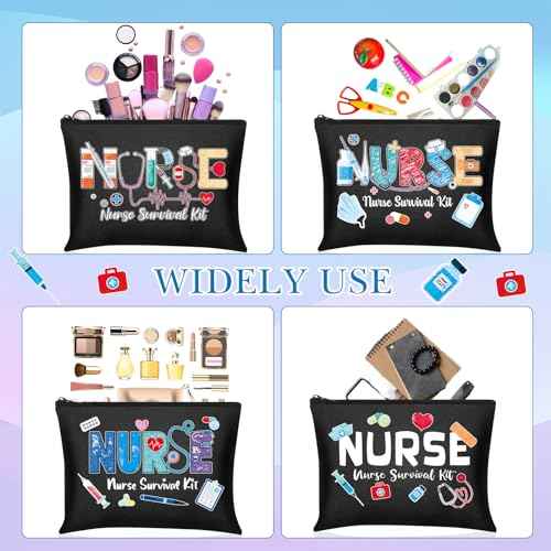 Photect 6 Pieces Nurse Makeup Bags Nurse Canvas Cosmetic Bag Survival Kit Travel Pouch Bag Gift for Women Girls Nurses School Practitioner Supplies(Black)
