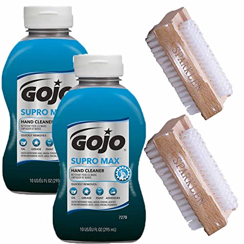 GOJO Supro Max Heavy Duty Hand Cleaner Scrub (2x 10 oz) with 2 Nail Brushes