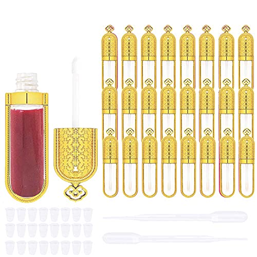 COSIDEA 24 PCS Refillable Empty 5ml GOLD Crown Lip Gloss Tubes with Wand，Cute Lipgloss Containers， DIY Lip Gloss Making Kit Container Bulk Wholesale