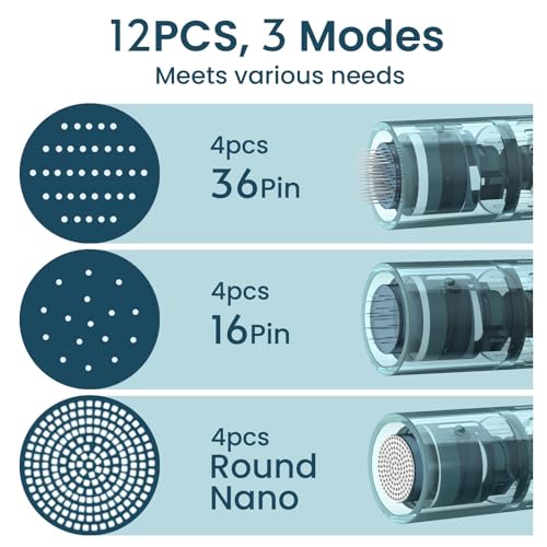 12Pcs Microneedling Pen Cartridges for Dr Pen M8,M7S (4x36Pin,4x16Pin,4xRound Nano)0.25mm