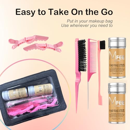 MULAFEE Hair Wax Stick Kit 7 Pcs, Wax Stick for Smooth Hair Wigs, Non-Greasy Styling Wax for Fly Away and Edge Frizz, Hair Slick Stick with Comb & Hair Clips Set