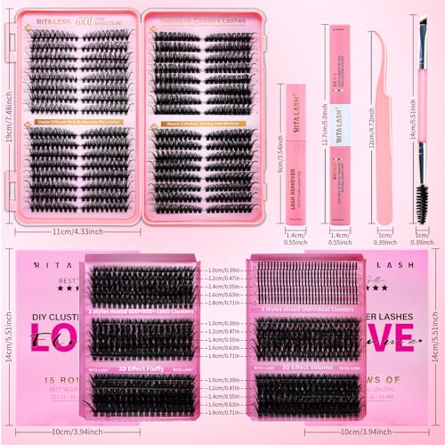 RITALASH Lash Clusters Kit 3D False Eyelashes with Bond, Seal & Remover