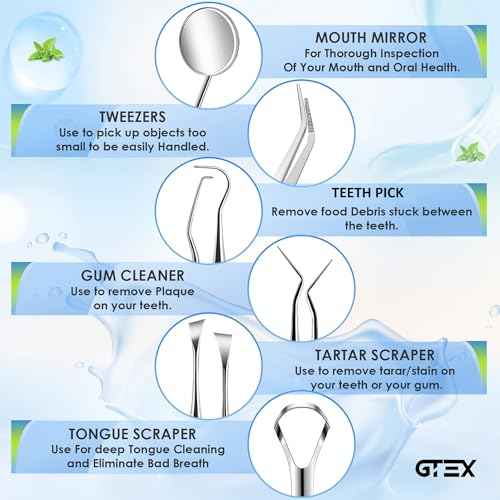 GTEX Dental Tools, Dental Pick, Plaque Remover for Teeth, Teeth Cleaning Tools, Plaque Tartar Remover for Teeth, Dental Picks for Teeth Cleaning, Teeth Cleaning Kit, Dentist Tools
