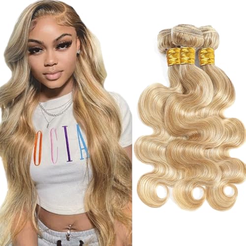 Fridnae Ombre Body Wave Human Hair Bundles - 3 Toned Blonde Virgin Brazilian Extensions 12-34 Inch