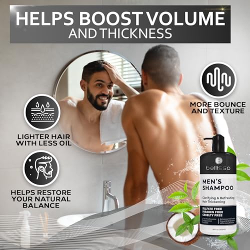 Bellisso Men’s Tea Tree Peppermint Sulfate Free Clarifying Shampoo for Oily Hair
