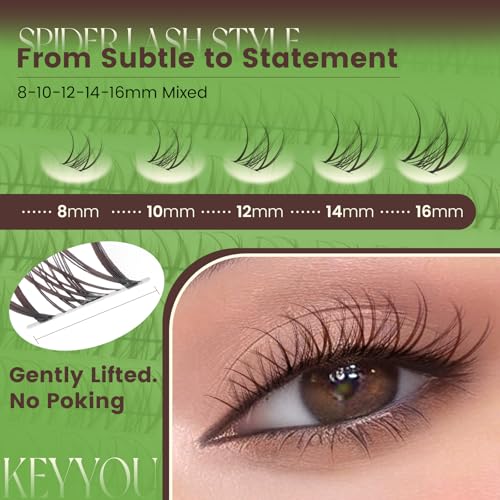 KEYYOU Dark Brown Lash Clusters Kit Nova D Curl Waterproof Fake Eyelashes