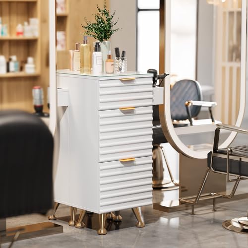 Salon Station with Glass Top, 3 Drawers & Hot Tool Holder