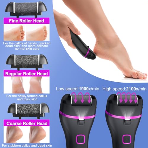 Electric Foot Callus Remover with 3 Roller Heads, 2-Speed Pedicure Tool