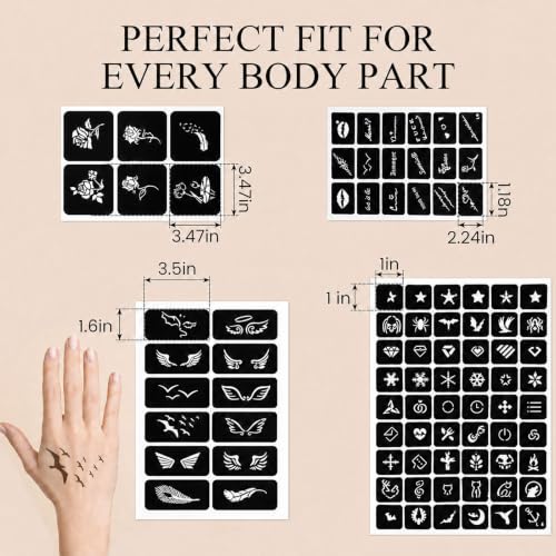 Koogel 524 Henna Tattoo Stencil Kit - Reusable Body Art Templates