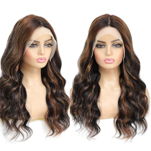 12A Highlight Ombre Body Wave Balayage 13x4 HD Lace Front Wig Human Hair 200% Density F1B/30 Lace Front Wig Human Hair for Black Women Pre Plucked (Highlight Brown, 26 Inch)