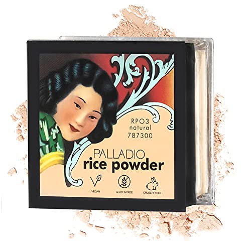 Palladio Rice Powder, Natural, Loose Setting Powder, Absorbs Oil, Leaves Face Looking and Feeling Smooth, Helps Makeup Last Longer For a Flawless, Fresh Look