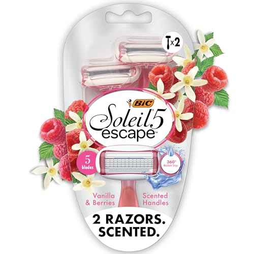 BIC Soleil 5 Escape Women's Disposable 5 Blade Razors, Vanilla and Berry Scented Handles, Comfort Shield, 2-Pack