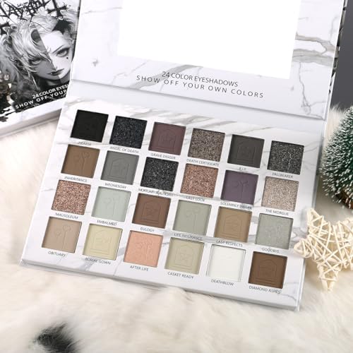 Eyeshadow Makeup 24 Color Smokey Eye Shadow Palette Nude White Black Grey Brown Matte Natural Eyeshadow for Halloween Goth Eye Makeup