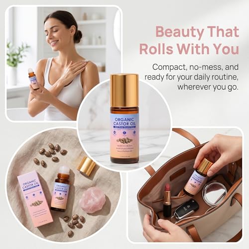 Organic Castor Oil with Rose Quartz Roller for Skin & Hair Care
