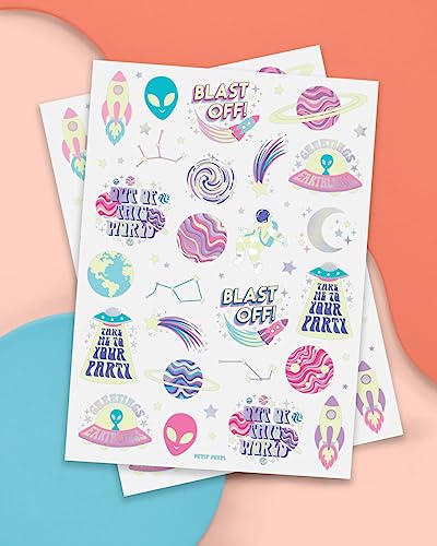 Space Glow in Dark Temporary Tattoos for Kids - 50 pcs