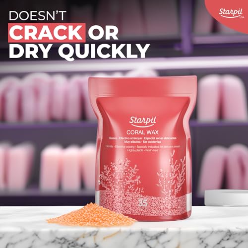 Starpil Wax 1000g / 2.2 lb Coral Hard Wax Beads for Painless Hair Removal, Stripless Wax Beads, Polymer Blend Low Temperature Wax for Face, Bikini, Brazilian, Legs, Underarm, Back and Chest