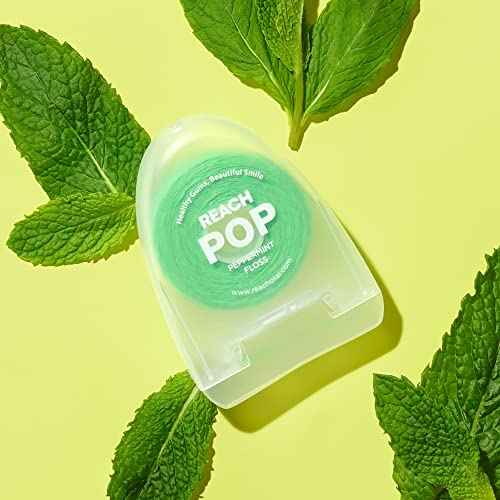 REACH POP Dental Floss, Peppermint, Plaque Remover for Teeth, Shred Resistant, Vegan Wax, Cruelty Free, Eco Friendly Packaging, Oral Care, PFAS Free, for Adults & Kids, 3 Pack, 54.6 yd