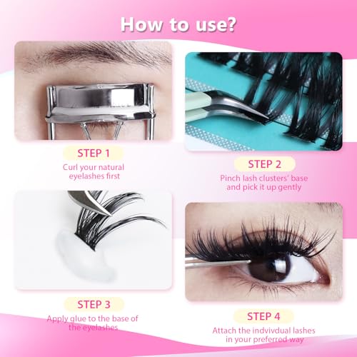D Curl 80 Clusters Dramatic False Eyelashes 12mm - Volume Extensions